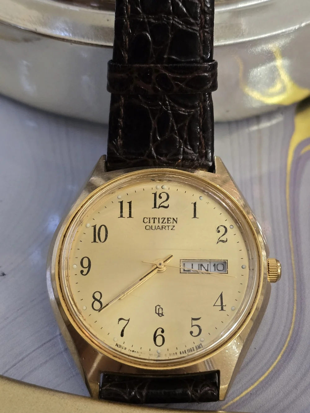 Citizen Quartz Men's Gold Dial Brown Leather Strap Watch